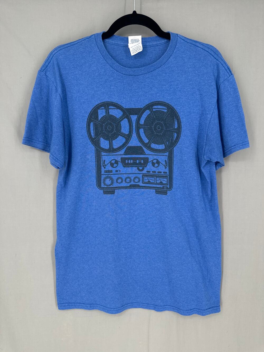 Hi Fi Music Shirt Mens Medium Blue Graphic Tee Reel To Reel Retro Audio